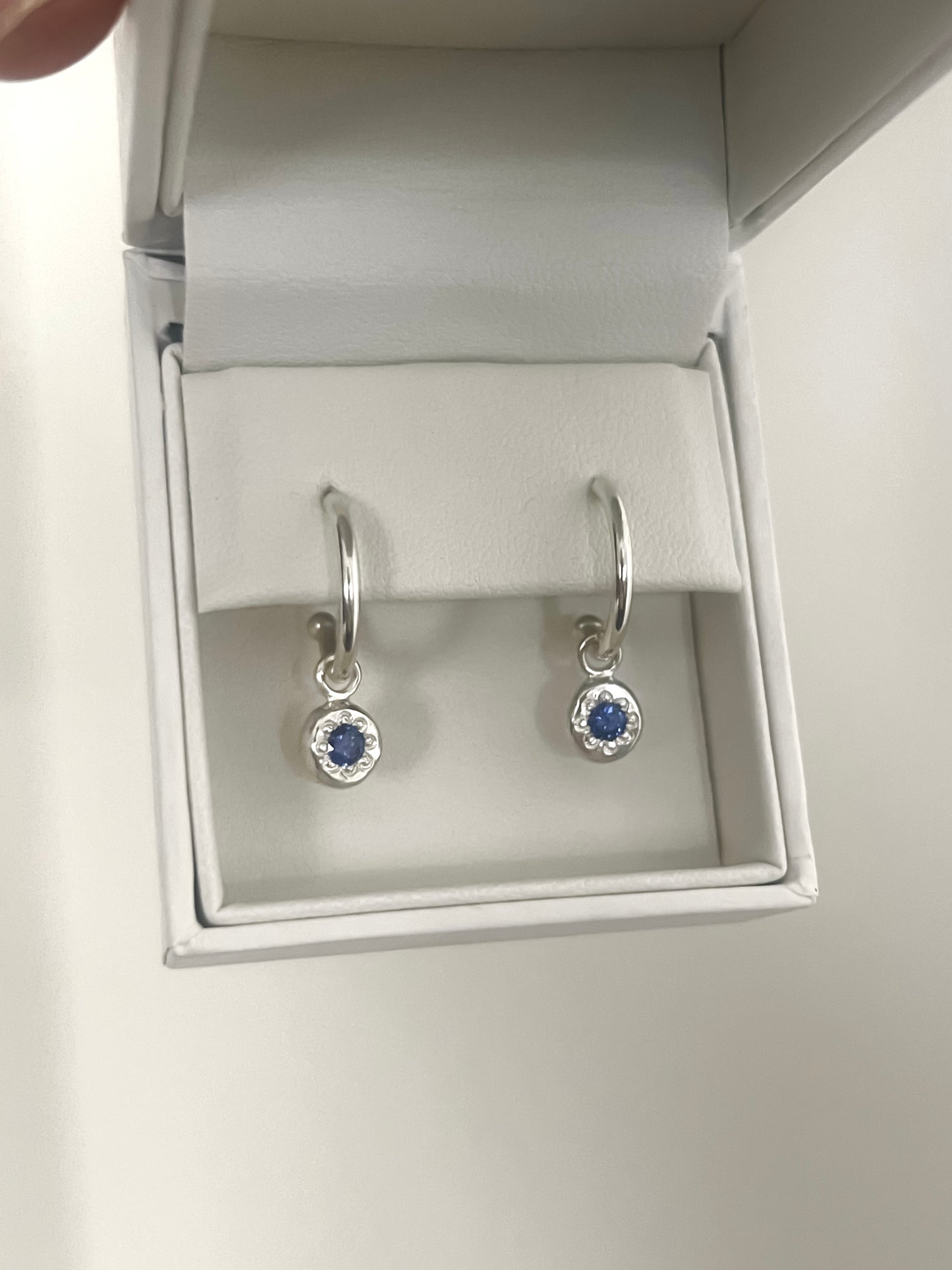 Recycled Sterling Silver Sapphire Pebble Hoops