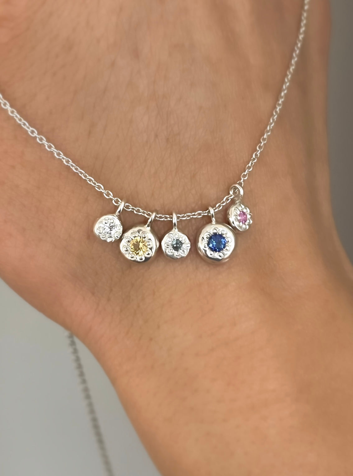 Recycled Sterling Silver Sapphire Pebble Necklace